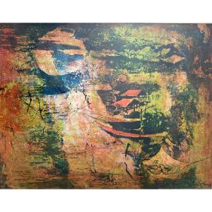 Boats: Vietnamese School Dang Lebadang Indochina Semi Abstract Design