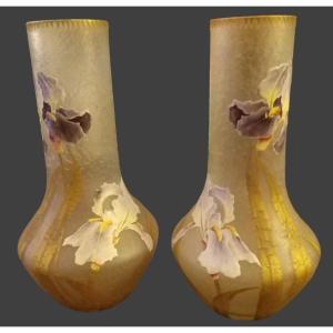 Pair Of Vases -legras-montjoye - Marsh Iris - 1900