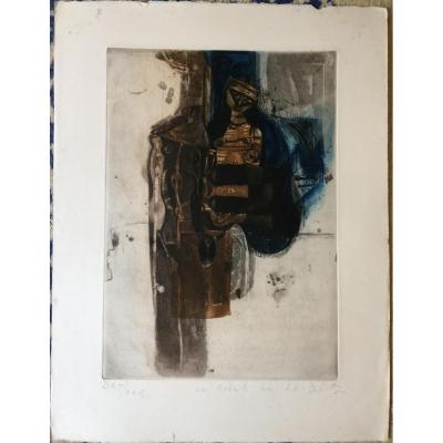 Karl Brandstätter-aquatint-woman-bat Dedicated And Signed-1972