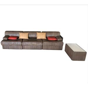 De Sede Ds 88 3-seater Sofa In Chocolate Patchwork Leather, Swiss, 1970s