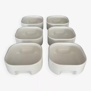 Bowls, Ramekins (x6) Square By Makio Hasuike For Societa Ceramica Revelli, Italy 70's