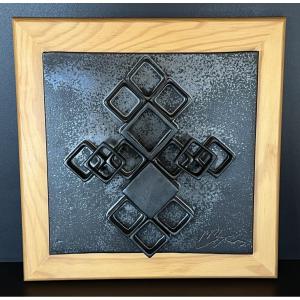 Decorative Terracotta Plaque With Anthracite Glaze On A Wooden Frame, 1970s