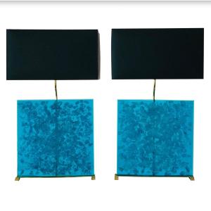 Turquoise Fractal Resin Living Room Lamps, 1980s