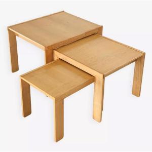 Nesting Tables In Ash, Model 777 By Afra & Tobia Scarpa For Cassina, Italy, 1960s.