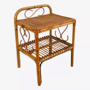 Rattan Side Table, Italy 60s