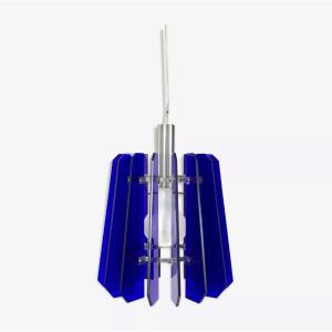 Blue Glass And Opaline Pendant Lamp Attributed To Fontana Arte, Italy 1970s