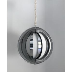 Moon Suspension With White And Chrome Slats, Denmark 60s