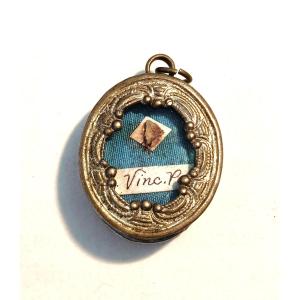 19th Cent Reliquary 1st Class Relic St. Vicenct Paul + Wax Seal