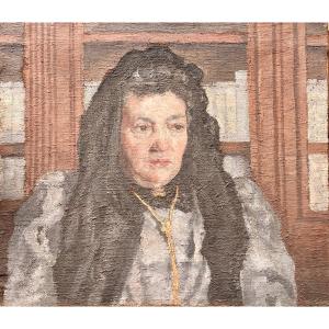 Henry Déziré - Portrait Of A Woman In Front Of A Library.