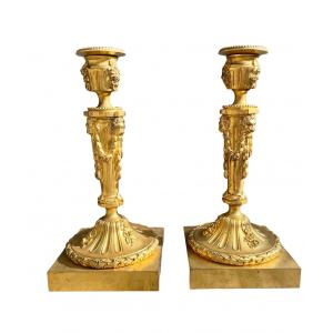Pair Of Napoleon III Gilt Bronze Torches, Louis XVI Style.