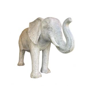 Important Natural African Elephant In Fiber Cement, H 107 Cm.