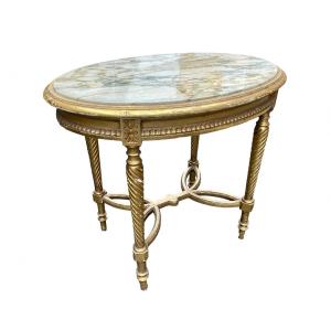 Oval Table In Carved And Gilded Wood, Louis XVI Style.