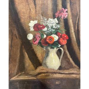 Henry Déziré - Bouquet Of Flowers In A Pitcher.