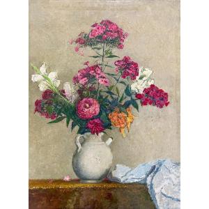 Henri Déziré - Bouquet Of Pink, White And Yellow Flowers.