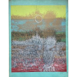 Jean Carzou - Lithographie - Ville Et Personnages Sous Le Soleil .