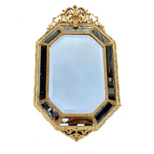 Important Pareclosed Mirror In Gilt Bronze, Napoleon III, H.110 Cm.