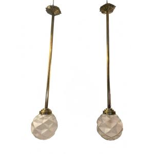 Pair Of Art Deco Pendant Lights, H. 119 Cm.