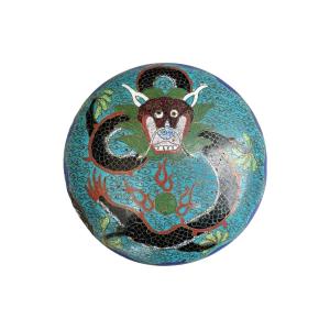 China - Circular Cloisonne Covered Box Decorated With A Dragon - 19th Century.