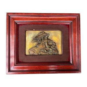 Antoine Louis Barye - Bronze Bas Relief, Golden Eagle Attacking A Snake.