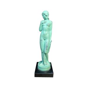 Riviere - The Ingénue, Regulate With Green Patina On A Black Marble Base.