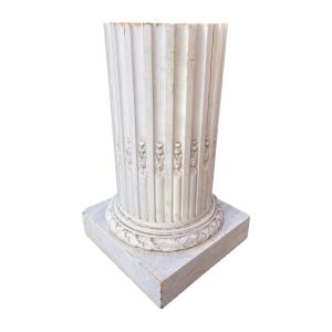 Half-column Fluted Asparagus Bolster In Cream Lacquered Carved Wood.