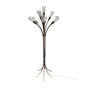  Floor Lamp With Eleven Lights In Patinated Brass And Crystal. 