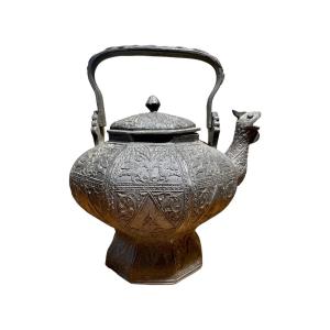China For The Ottoman Market - Bronze Teapot With Black Patina - High. : 23 Cm.