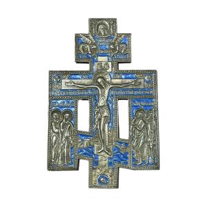 Russia - Orthodox Cross In Enameled Bronze, 19th Century - High. : 23 Cm.