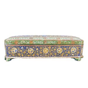 Important Polychrome Wooden Pencil Case, Cashmere, 19th Century - Width: 36.5 Cm. 