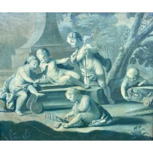 Piat-joseph Sauvage (1744-1818), Putti Playing, Oil On Canvas, - Width: 65.5 Cm. 