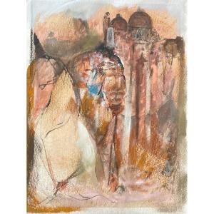 Gaspare Da Brescia (1955), Venetian Silhouettes, Mixed Media On Paper.