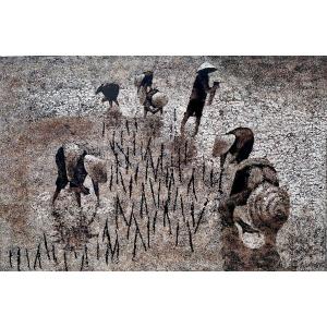 Vietnam (20th Century) - Eggshell Panel, Planting Rice.