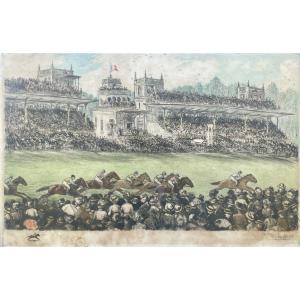 Jean-françois Raffaelli (1850-1924) - The Grand Prix Of Paris, 1906 - Lithograph - L. 103 Cm.