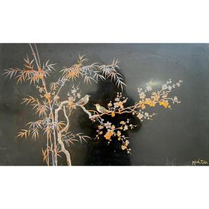 Minh Tân (20th Century) - Trendy Birds - Lacquer On Panel - Width. : 81 Cm. 