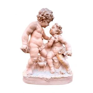 Important Group Of Putti In Terracotta - Height: 66 Cm.