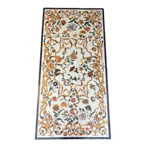 Important Coffee Table In Pietra Dura - Length 183.4 Cm.