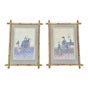 China - Pair Of Framed Canton Gouaches, Late 19th Century - Height 53 Cm. 