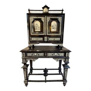 Ferdinando Pogliani (1832-1899) In Milan - Ebony And Ivory Cabinet - Height 175 Cm.
