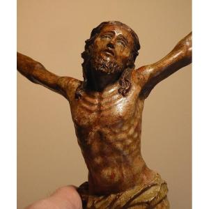 17th Century Christ In Polychrome Carved Fruitwood