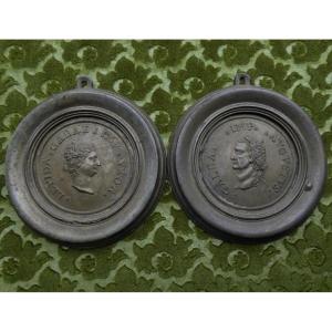 Galba Emperor And Lepida - Pair Of 18th-century Pewter Medals
