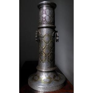 Large Silver-plated And Gilt Qajar Candlestick, Mounted As A Lamp