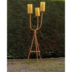 Vintage Audoux Minet Tripod Rope Floor Lamp