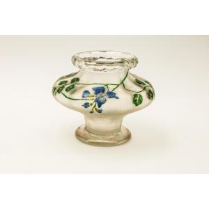 Antique Enameled Glass Vase, Saint Denis Glassworks, Art Nouveau Style