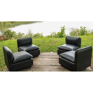 Set Of 4 Vintage Leather Designer Armchairs From The 80s And 90s