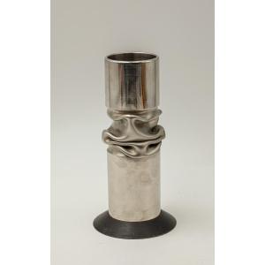 Vintage Jacques Moniquet Brutalist Stainless Steel Compression Vase