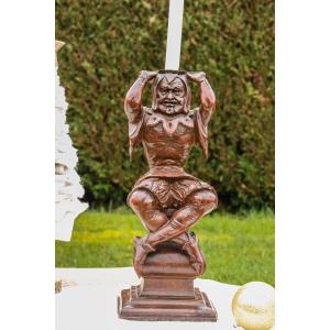 Rare Walnut Wood Grotesque Folk Art Candlestick/candle Holder