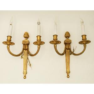 Pair Of Louis XVI Period Gilt Bronze Wall Sconces