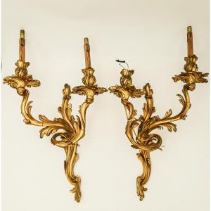 Pair Of Louis XV Rococo Style Gilt Bronze Wall Sconces