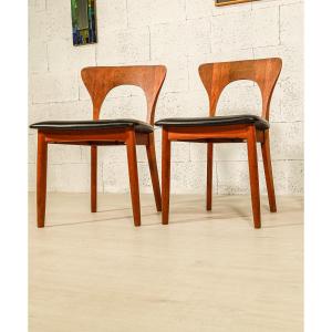 Pair Of Vintage Peter Model Scandinavian Chairs By Designer Niels Koefoed