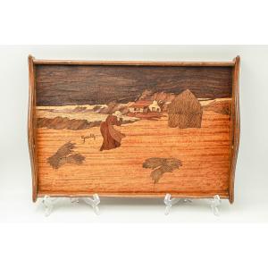Rare Art Nouveau Marquetry Wooden Tray Signed Paul Guth